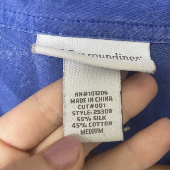 Soft Surroundings‎ Shirt Women's Med Blue Button Blouse Neck Buckle Silk Blend - Picture 7 of 8